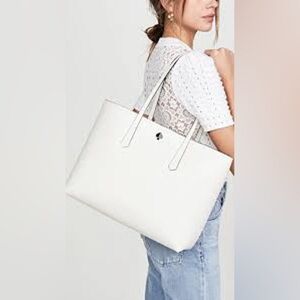 Kate Spade New York Molly Cabana Dot Pop Large Tote in Optic White Leather